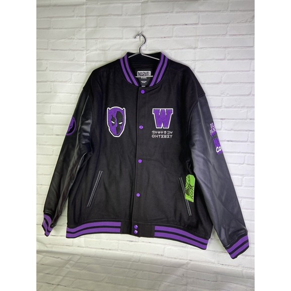 Marvel Black Panther Logo Letterman Varsity Jacket Wakanda Official Mens 2XL - Picture 1 of 13